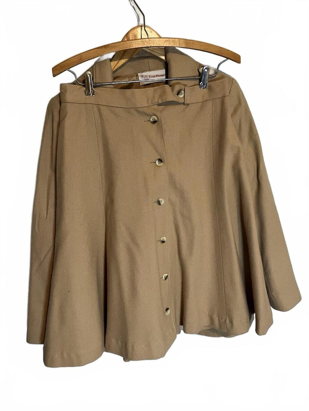 Vtg 80s Evan Picone Wool Skirt Blazer Suit Set 2pc Beige M Academia Minimalist
